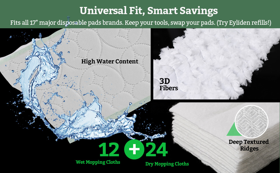 Sweeper Mop with 36 Refills - 3 Types of Disposable Dry &amp;amp; Wet Cloths