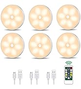 Warm White LED Closet Lights Wireless Motion Sensor Puck Light, USB Rechargeable Battery Operated...