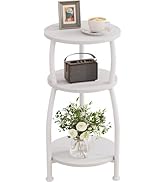 Yuede Small Round Side Table, 3-Tier Rustic Wood &amp; Metal Nightstand, Easy Assembly Small Space Ac...
