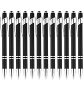 LINFANC 12 Pack Black Silver Ballpoint Pen with Stylus Tip, 1.0 mm Black Ink Smooth Writing Pens,...