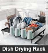 SUNLY Large Dish Drying Rack, Expandable Dish Racks for Kitchen Counter, Space Saving 304 Stainle...