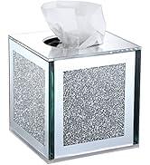 Sumnacon Crystal Square Tissue Box Cover - Sparkly Glass Cube Tissue Box Holder, Decorative Facia...