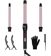 3 in 1 Curling Iron, Curling Wand Set with 3 Interchangable Ceramic Beach Waves Wands(0.75"-1.25"...