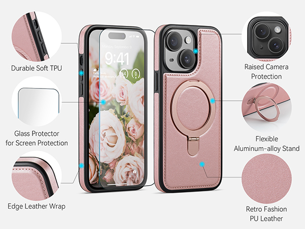 case with stand pu leather compatible with magsafe