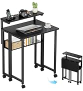 GreenForest Folding Desk with Adjustable Monitor Stand and Storage Shelf, 24.8in Rolling Table wi...