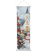 SOFFEE DESIGN 16x47 LED Christmas Canvas Wall Art Church with Snowman, 5 Built-in Lights Christma...