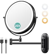 Auxmir 8'' Wall Mounted Lighted Makeup Mirror, 3200mAh Rechargeable Double-Sided 1X/20X Magnifyin...