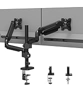 Series of black monitor mounting arms with clamp attachments shown from different angles. Features adjustable joints and desk-edge mounting mechanism.
