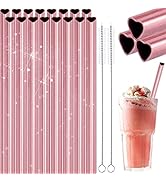NiHome Reusable Straws 16 Pack, Stainless Steel Drinking Straws, Heart Shaped Metal Straw Bulks w...