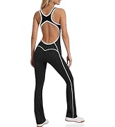 Fisoew Womens One Piece Workout Jumpsuits Backless Scoop Neck Bodysuit Sleeveless Gym Yoga Leggin...