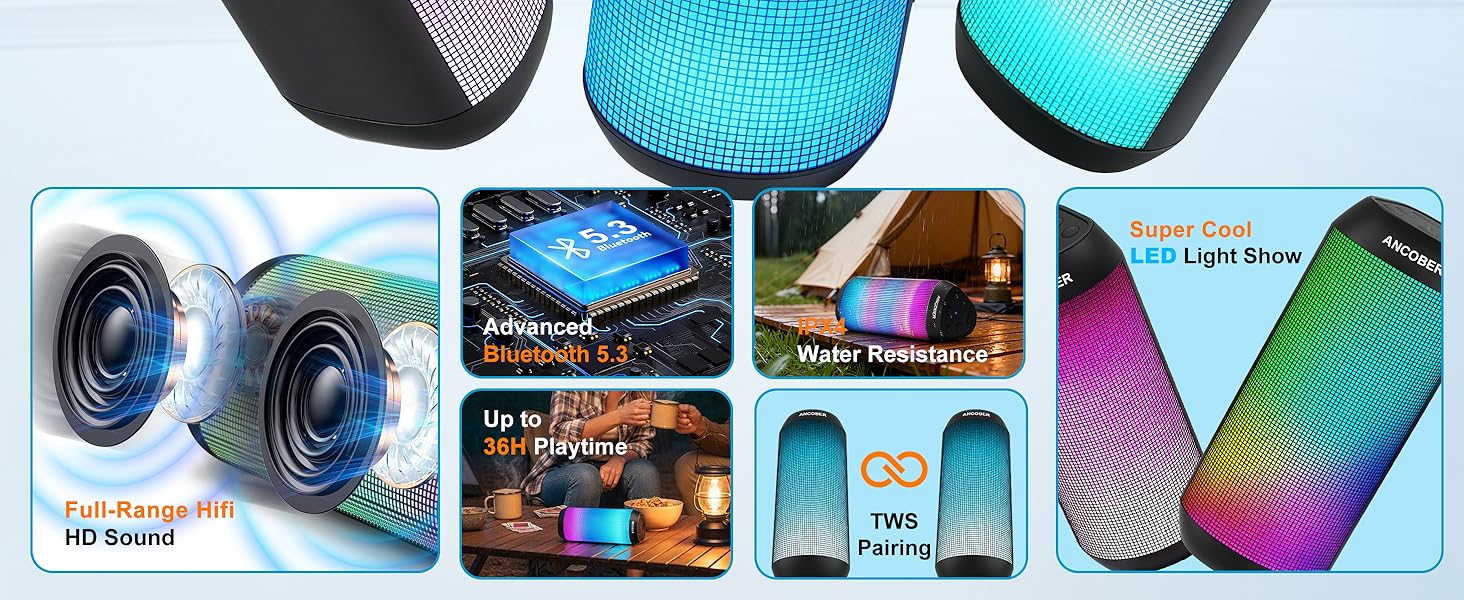 ANCOBER Wireless Speaker with Bluetooth, Portable Bluetooth Speaker