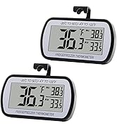 2 Pack Refrigerator Fridge Thermometer Digital Freezer Room Thermometer Waterproof Large LCD Disp...