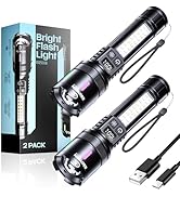 Esgreen LED Rechargeable Flashlights High Lumens 2 Pack, Single Click Bright Flashlight Long Last...