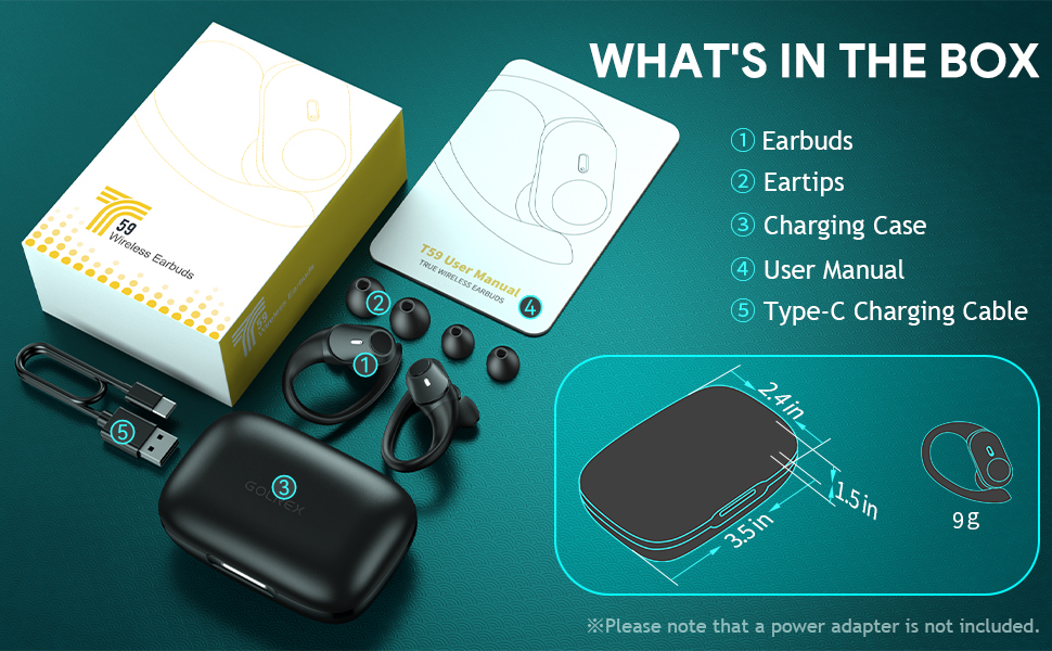 Ear Buds 36Hrs Playback Wireless Charging Case Digital Display Over-Ear Earphones with Earhook