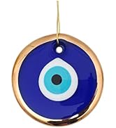 Erbulus 3.5" Glass Blue Evil Eye Wall Hanging Gold Ornament - Turkish Nazar Bead - Home Protectio...