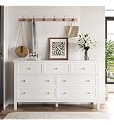 Tradare White Dresser for Bedroom with 7 Drawers, 55'' Large Wood Dresser with Gold Handles, Mode...