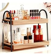 2-Tier Large &amp; Medium Perfume Organizer with 8 Hooks for Jewelry, Bathroom Countertop &amp; Vanity Tr...