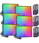 Onforu 6 Pack RGB LED Flood Light Outdoor 800W Equivalent, 50W DIY Color Changing Upights with Re...