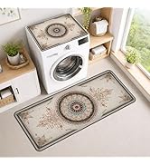Laundry Room Rugs and Mats Set of 2, Non-Slip Washable Absorbent Mats, Washer &amp; Dryer Top Cover M...