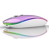 TENMOS Wireless Bluetooth Mouse, LED Slim Dual Mode (Bluetooth 5.1 + USB) 2.4GHz Rechargeable Sil...