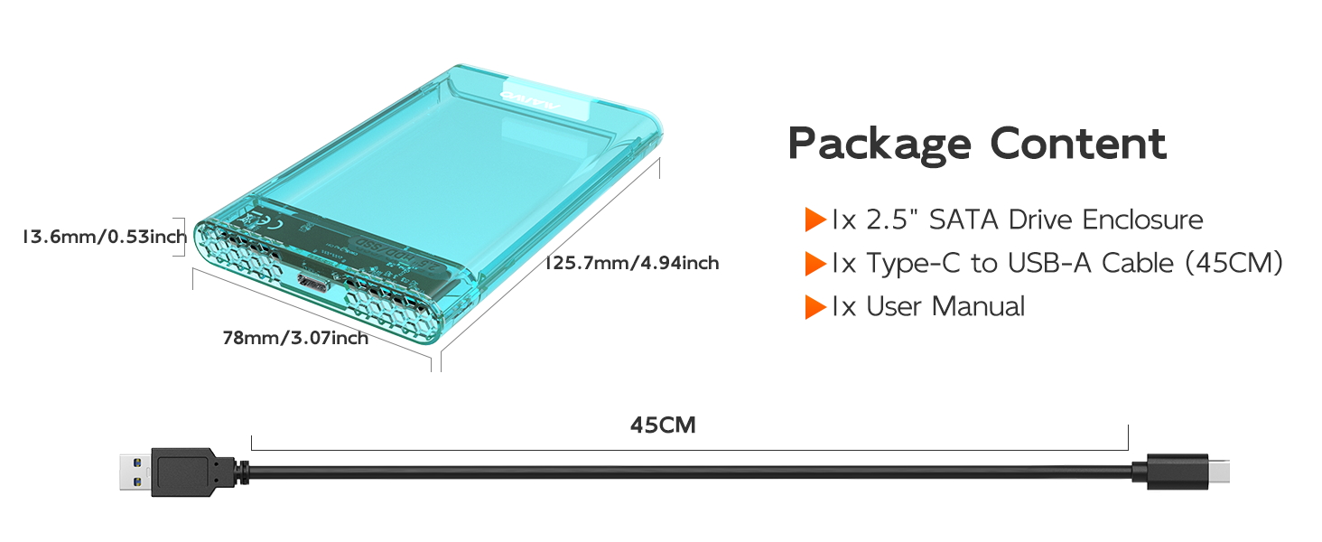 USB 3.0 to SATA I II III Tool-Free Clear Hard Disk Case for 2.5 inch 7mm 9.5mm SATA HDD SSD