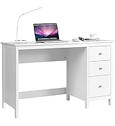 Tangkula White Desk with Drawers, Modern Home Office Computer Desk with Storage Drawers &amp; Spaciou...