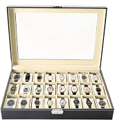 MAOPINER 24 Slot Watch Box, Premium Watch Case with Glass Display Lid, Watch Storage Organizer, P...