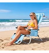 MOPHOTO 3 in 1 Beach Chairs, Heavy Duty Beach Tanning Chair for Adults, Lay Flat Recliner with 5-...