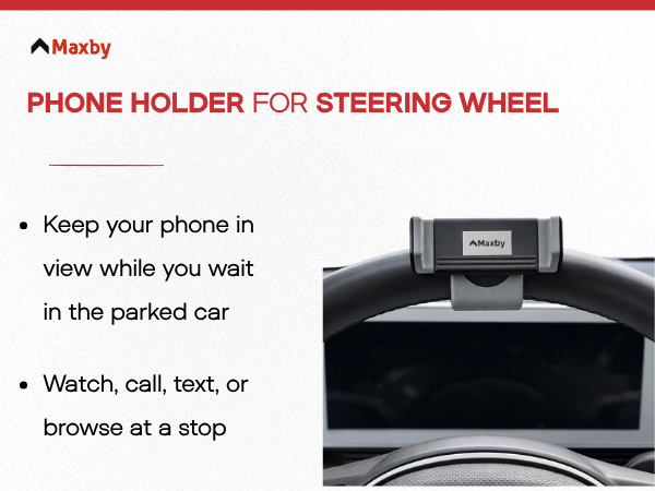 Phone holder for steering wheel.