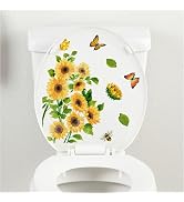 Sunflower Butterfly Bathroom Toilet Sticker Self-Adhesive Waterproof PVC Wall Murals Yellow Flora...