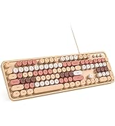 MOWUX Computer Keyboard Wired, Plug Play USB Retro Round Typewriter Keyboard, Full Size Wired Key...