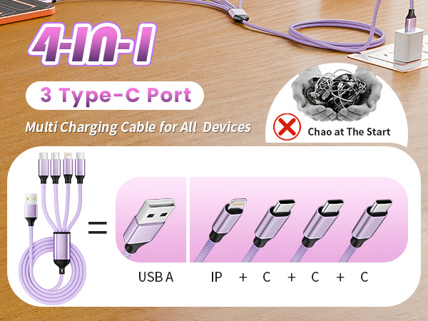 3 Type-C+1IP Port 4 in 1 Multi Charging Cable