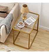 Garden 4 you Glass Side Table, Rectangle End Table with Metal Frame, Modern Bedside Table for Off...