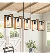 53’’ Farmhouse Kitchen Island Lighting, 5-Light Adjustable Dining Room Light Fixtures, Rustic Woo...