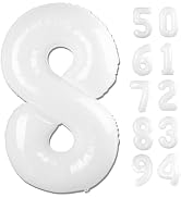 White 8 Balloon, Translucent Number Balloons 40 Inch, 8th Birthday Decorations for Boys Girls, Wh...