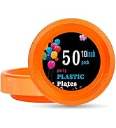 WELLIFE 10 Inch Plastic Plates Orange 50 Count Disposable Plate for Party, Halloween Plates Large...