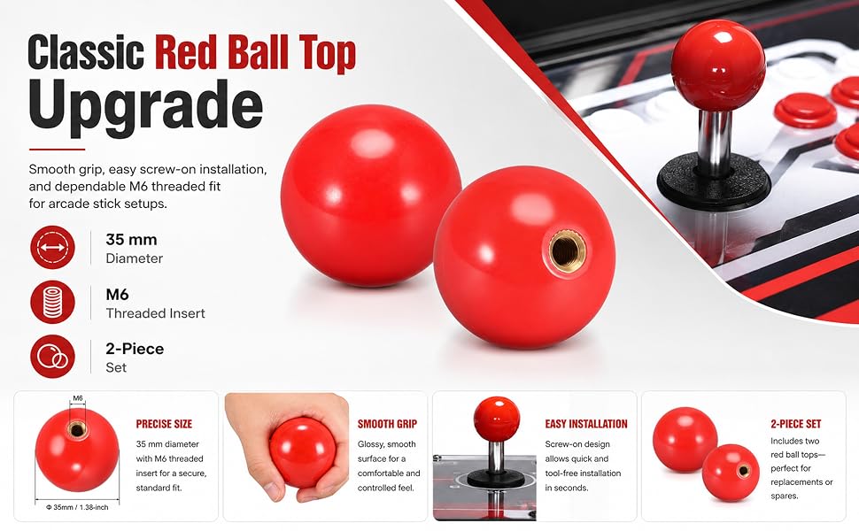 Red Arcade Joystick Ball Top