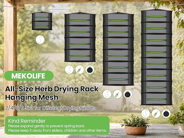 MEKOLIFE Herb Drying Rack, 2/4/6/8 Tier Hanging Mesh for Multi-Use