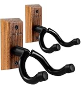 LINRAX Guitar Wall Mount, 2 Pack Guitar Wall Hanger, Black Walnut Wall Hook with Screws, U-Shaped...