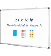 DOLLAR BOSS White Board Magnetic Dry Erase Board, 24 x 18 Inch Double-Sided Whiteboard for Wall S...