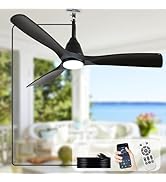 Depuley 52-Inch Outdoor Ceiling Fans: Black Plug in Hanging Ceiling Fans with Remote APP Control ...