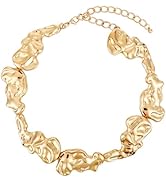 Xyulaan Gold Chunky Necklace for Women, Irregular Design Choker Necklace, Punk Style, 14 Inches, ...