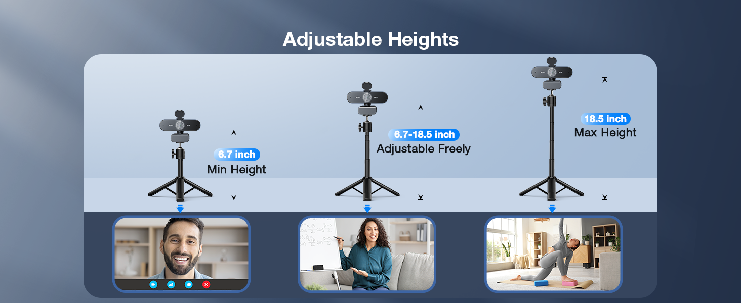 Adjustable Heights with 360° Swivel Head EMEET NOVA 4K Webcam with Tripod
