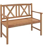Tangkula Patio Acacia Wood Bench, 2-Person Outdoor Loveseat Chair, Cozy Armrest &amp; Backrest, Sturd...