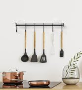 HOMEBROS Kitchen Utensil Rack Wall Mount, Black Adhesive Kitchen Utensil Hanger No Drilling Kitch...