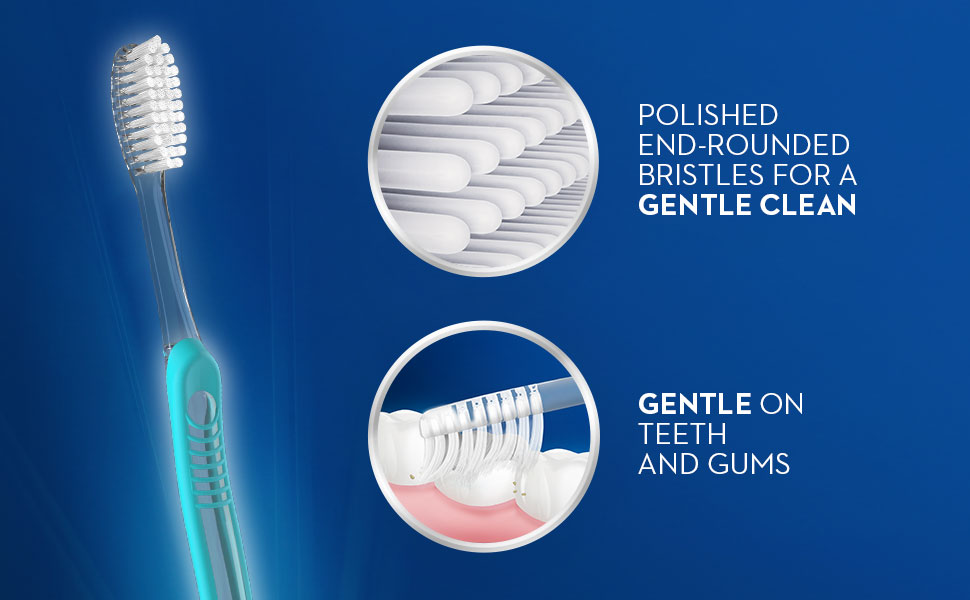 Polished end-rounded bristles for gentle clean gentle on teeth gums