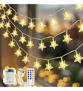 HEYFUNi Star String Lights with Remote, 16ft 50 LED Cute Fairy Lights USB &amp; Battery Operated, 8 M...