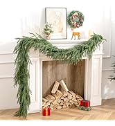 2Pcs 6Ft Real Touch Norfolk Pine Garland-Realistic Christmas Garlands for Mantle- Lush Dripping A...