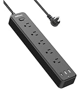 JcBlaon 6Ft Power Strip Surge Protector with 3 USB Ports(1 USB C), Flat Plug Extension Cord with ...