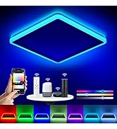 Annaror Smart LED Ceiling Light WiFi, 13in RGB Flush Mount Lighting Fixture with Remote, Compatib...